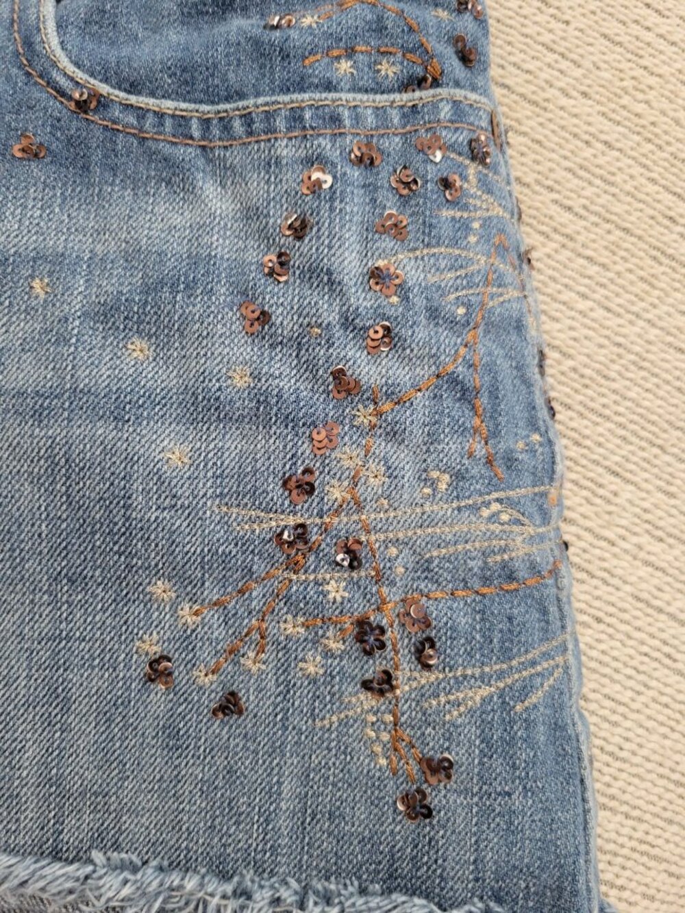 Abercrombie and Fitch Jean Denim Micro mini Skirt size 8 Sequin Vintage Y2k - Picture 3 of 11